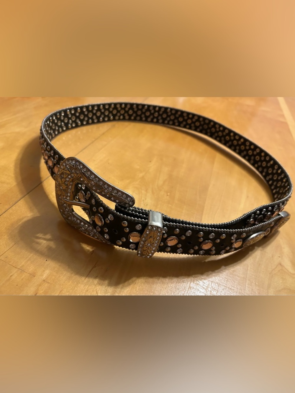WB Atlas Black Rhinestone Leather Belt